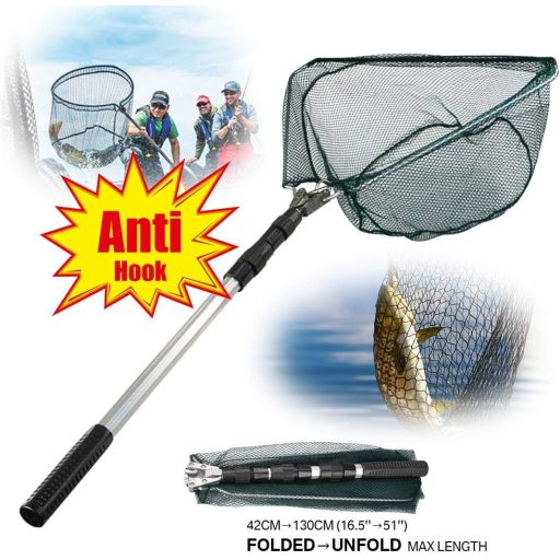HEYOMART Teleskopska Mreža za Slijetanje Ribe 130 cm, Sklopiva Ribarska Mreža, Pleteni Najlon