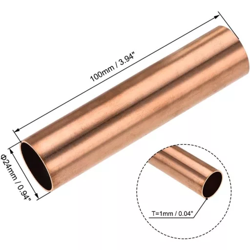 sourcing map Réz kerek cső 24mm OD 1mm falvastagság 10cm hosszú