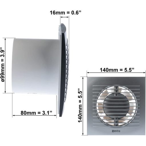 EUROPLAST 100mm Fürdőszobai Ventilátor Páratartalom Érzékelővel és Időzítővel Ezüst