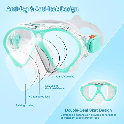 Set snorkeling copii Gintenco, mască panoramică cu tub uscat, anti-aburire