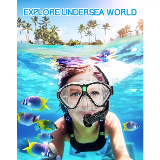 Set snorkeling copii Gintenco, mască panoramică cu tub uscat, anti-aburire