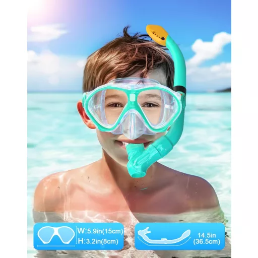 Set snorkeling copii Gintenco, mască panoramică cu tub uscat, anti-aburire