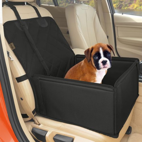Scaun auto extra-stabil pentru câini WUGLO - Transportor auto impermeabil pentru câini mici și mijlocii - Pereți întăriți, 4 curele de fixare, centură de siguranță - El