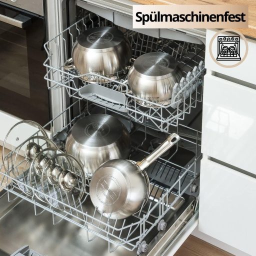 Daniks Classic rozsdamentes acél főzőedény üvegfedővel, 1.9 - 2.9 - 3.9 literes, ezüst, mosogatógépben mosható, kerámiabevonatú konyhai fazekak