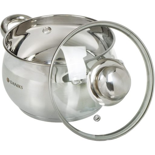 Daniks Classic rozsdamentes acél főzőedény üvegfedővel, 9 literes, ezüst, mosogatógépben mosható, kerámiabevonatú konyhai fazék