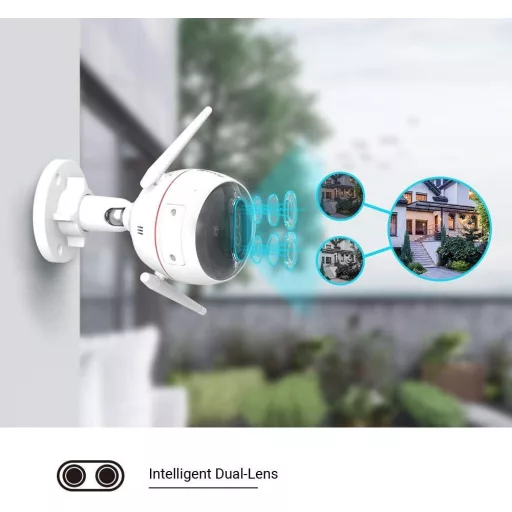 Cameră de supraveghere video de exterior EZVIZ cu lentilă duală 1080P, vedere nocturnă color, detectare mișcare, sirenă, IP67