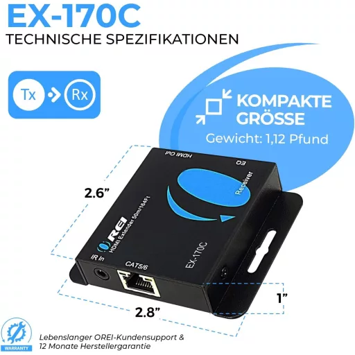 OREI 4K HDMI Ethernet Extender CAT5/CAT6/CAT7 50m IR Loop Out