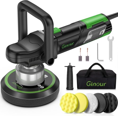 Mașină de polish excentrică Ginour 900W - 6 trepte de viteză, 5 bureți de polish, mâner D detașabil, cablu de 4,5m, pentru polisharea mașinilor, bărcilor, motocicletelor