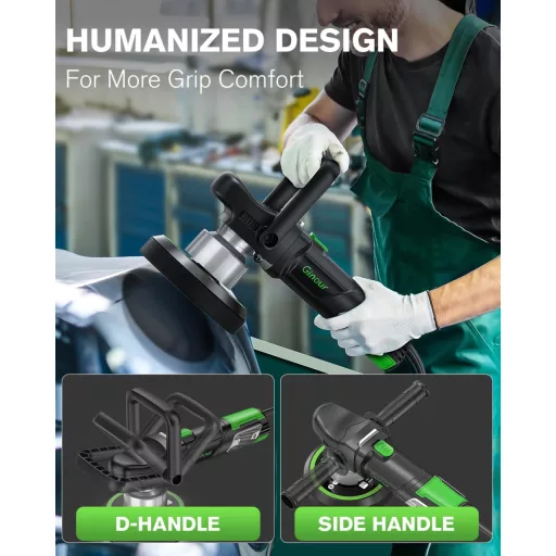 Ginour Excentrikus Polírozó 900W - 6 Sebességfokozat, 5 Polírozó Szivaccsal, Levehető D-Fogantyúval, 4,5m Kábel, Autó, Hajó, Motor Polírozás