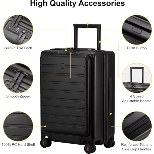 Valiză de călătorie LEVEL8 cu compartiment pentru laptop, bagaj de cabină ușor, cu încuietoare TSA