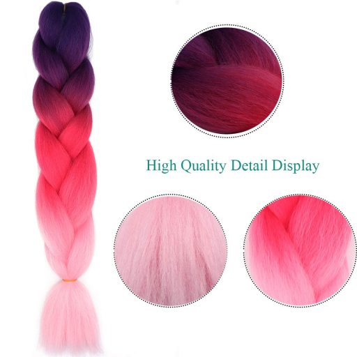 Cybelleza 24 inch Extensii de păr împletit Jumbo - Păr sintetic Kanekalon pentru împletituri Afro Box - Violet, Roz și Bordeaux - Pentru femei și copii