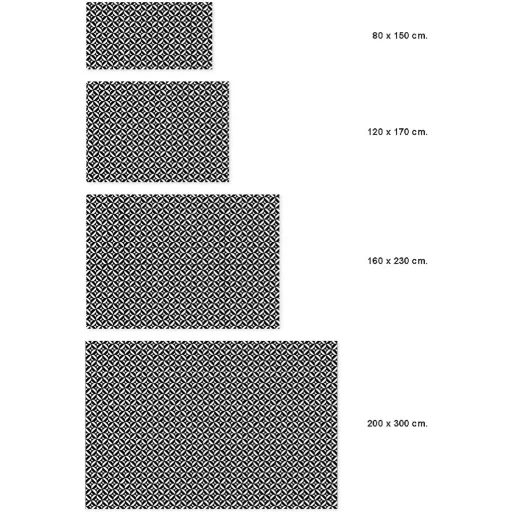 Covor vinilic panoramic, geometric negru, 80x150 cm - Lavabil, antiderapant, pentru bucătărie, fabricat în Spania