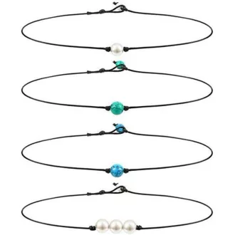   Happyyami 4 darabos bőr nyaklánc türkiz kővel kézműves ékszer nőknek