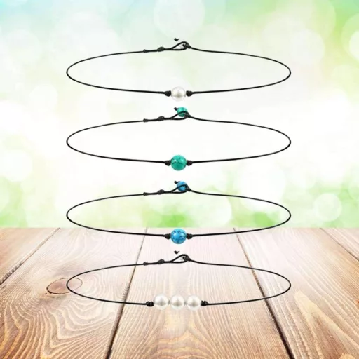 Set de 4 coliere din piele cu piatră turcoaz, bijuterii artizanale pentru femei Happyyami