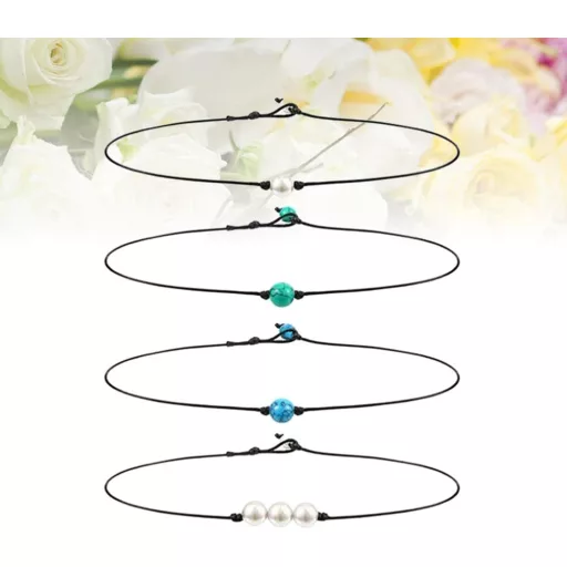 Set de 4 coliere din piele cu piatră turcoaz, bijuterii artizanale pentru femei Happyyami