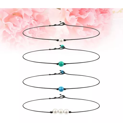 Set de 4 coliere din piele cu piatră turcoaz, bijuterii artizanale pentru femei Happyyami