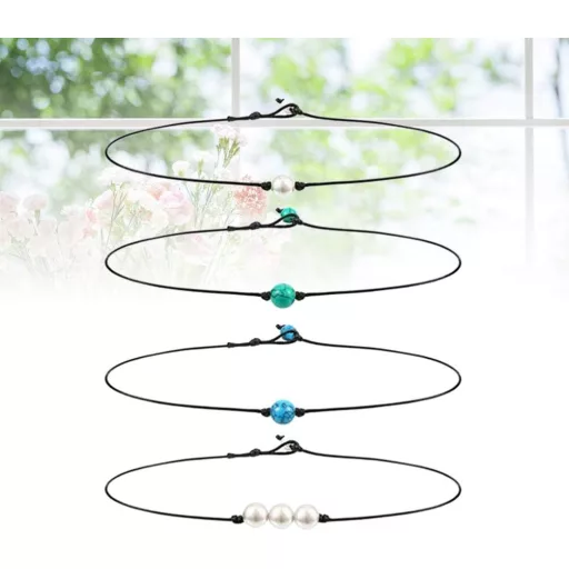 Set de 4 coliere din piele cu piatră turcoaz, bijuterii artizanale pentru femei Happyyami