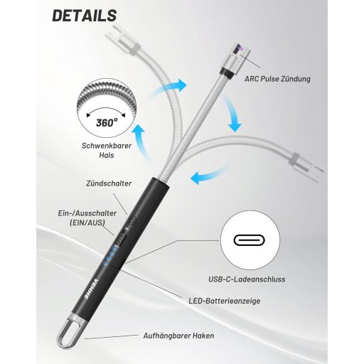 VEHHE ívgyújtó elektromos USB-s fényes lánggyújtó