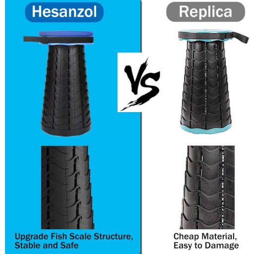 Hesanzol Hordozható Teleszkópos Szék Kék, Összecsukható Kemping Szék Horgászathoz Túrázáshoz Utazáshoz, 180kg Teherbírás