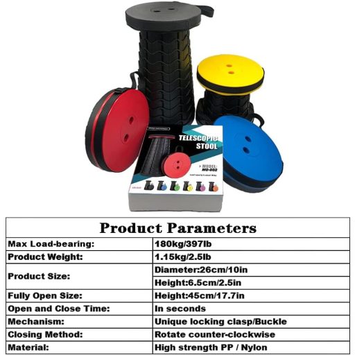 Hesanzol Prenosná Teleskopická Stolička Modrá, Skladacia Kempingová Stolička na Rybolov Turistiku Cestovanie, Nosnosť 180kg