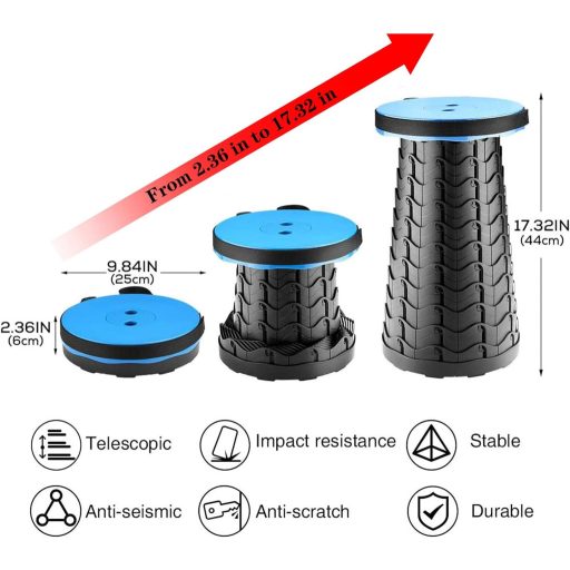 Hesanzol Hordozható Teleszkópos Szék Kék, Összecsukható Kemping Szék Horgászathoz Túrázáshoz Utazáshoz, 180kg Teherbírás