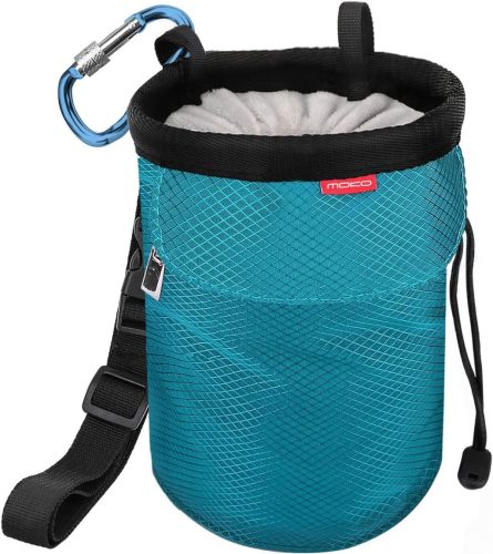 Sac de Magnezie MoKo - Sac de cretă albastru din nailon cu curea reglabilă, buzunar cu fermoar și carabinieră pentru cățărare, haltere, gimnastică