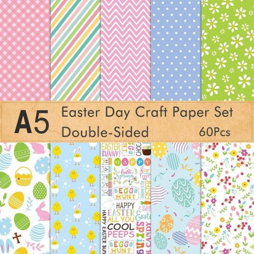 FEPITO Set de 60 de coli de hârtie A5 pentru lucru manual, tematică de Paște, pentru felicitări