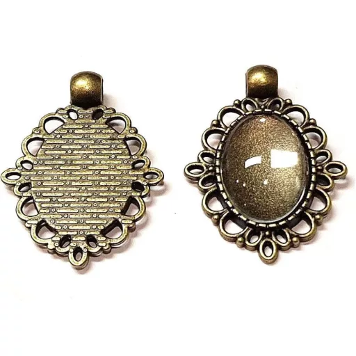 Perlin készlet 4 fém medál 18 x 13 mm-es ovális átlátszó üveg Cabochon kerettel