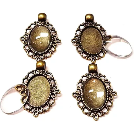 Perlin készlet 4 fém medál 18 x 13 mm-es ovális átlátszó üveg Cabochon kerettel