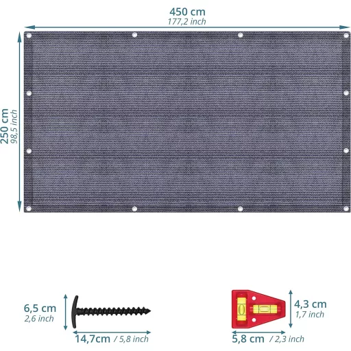 Smartpeas Kempingový koberec 250x250cm - Modro-sivý Koberec pod Predstan s Nerezovými Očkami - Vodeodolný, Umývateľný HDPE Vonkajší Koberec