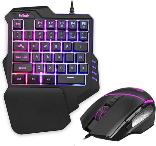 RedThunder Egykezes Gamer Billentyűzet és Egér Szett, RGB Háttérvilágítással, 35 Gombos Ergonomikus Mini Billentyűzet, 6400 DPI Optikai Egér