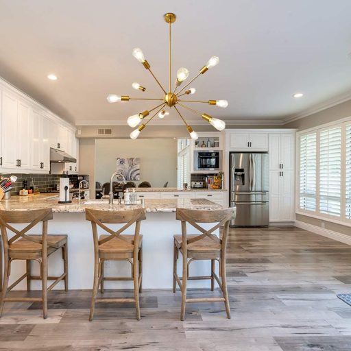 LynPon Modern Sputnik Csillár - Állítható Magasságú Mennyezeti Lámpa, Arany, 12 Izzós, Retro Stílusú Függőlámpa Nappaliba, Konyhába, Étkezőb