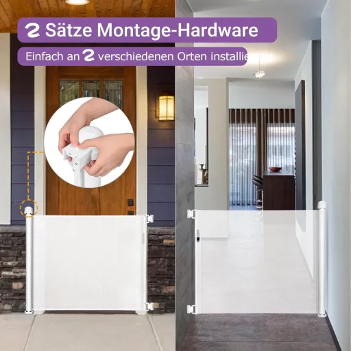 Grilaj de Siguranță Retractabil Momcozy pentru Copii și Animale de Companie - Pentru Scări și Uși, Utilizare la Interior și Exterior, Lățime 127 cm