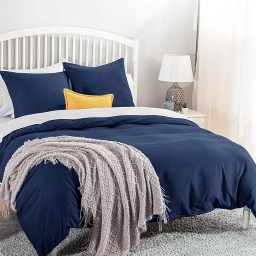 Bedsure 3 részes ágyneműhuzat szett 155x220 cm kék mikroszálas cipzárral