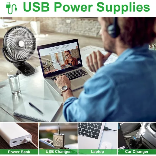 Mini Ventilator cu Clemă ELZO, 5000mAh, USB, de Masă, Portabil, Reîncărcabil, Funcționare Silențioasă