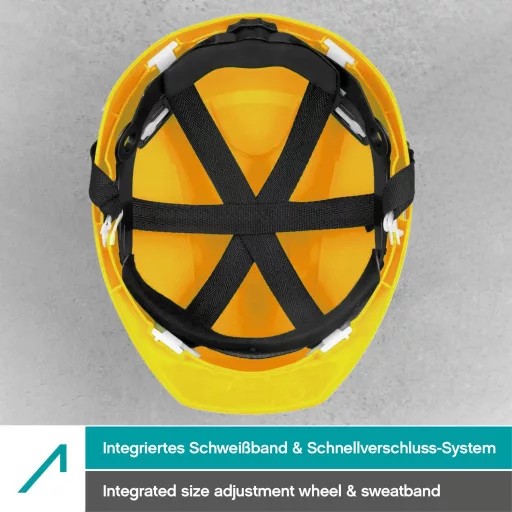 Cască de protecție pentru construcții ACE Patera - Cască robustă de protecție a muncii cu ventilație reglabilă - Standard EN 397 - Galben - Pentru dimensiuni ale capului de 51-63 cm