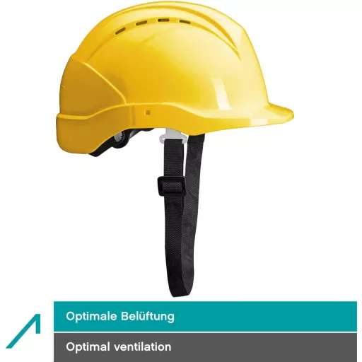 Cască de protecție pentru construcții ACE Patera - Cască robustă de protecție a muncii cu ventilație reglabilă - Standard EN 397 - Galben - Pentru dimensiuni ale capului de 51-63 cm