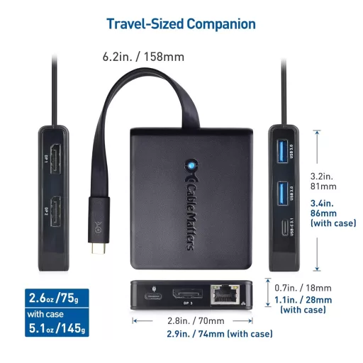 Cable Matters USB-C Hub 3 Monitor 4K DisplayPort Dock Ethernet 100W