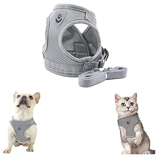 FEimaX Puha Hálós Kutya Hám és Póráz Szett, Reflektív Állítható Légáteresztő Mellkas Hám Szürke