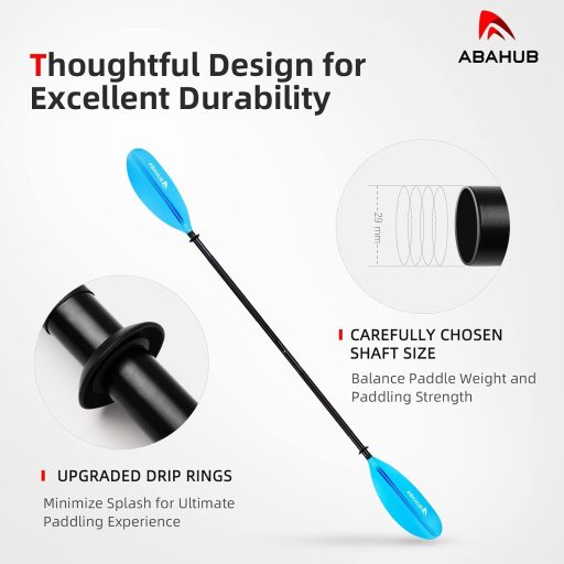 Abahub Kajak Evező 218/230/241 cm - Alumínium Nyéllel, Műanyag Lapáttal, Kezdőknek - Csónakhoz, Kenuhoz is - Kék