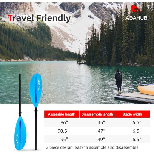 Abahub Kajak Evező 218/230/241 cm - Alumínium Nyéllel, Műanyag Lapáttal, Kezdőknek - Csónakhoz, Kenuhoz is - Kék