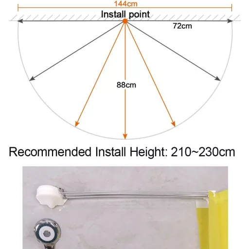 Hershii 7 karos zuhanyfüggöny tartó 144 cm-es fém sínnel és horogokkal