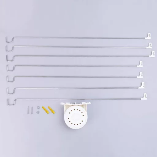 Hershii 7 karos zuhanyfüggöny tartó 144 cm-es fém sínnel és horogokkal