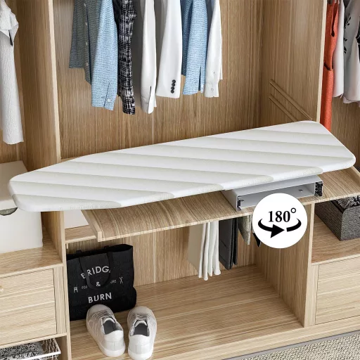 Ybaymy Masă de călcat pliabilă, rotativă 180°, extensibilă, cu sertar, pentru dulap, spălătorie, economie de spațiu, 95x30x9 cm