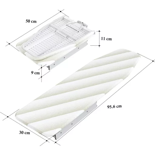 Ybaymy Masă de călcat pliabilă, rotativă 180°, extensibilă, cu sertar, pentru dulap, spălătorie, economie de spațiu, 95x30x9 cm