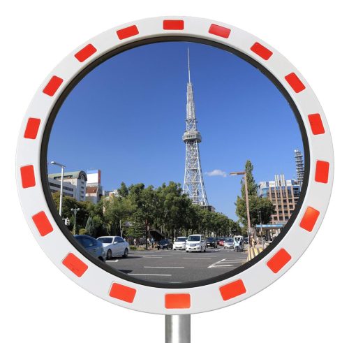 Oglindă de trafic O&W Security, rezistentă la intemperii, 60 cm - Oglindă de supraveghere de siguranță, convexă, rotundă, cu reflectorizante, pentru ieșiri, garaje.
