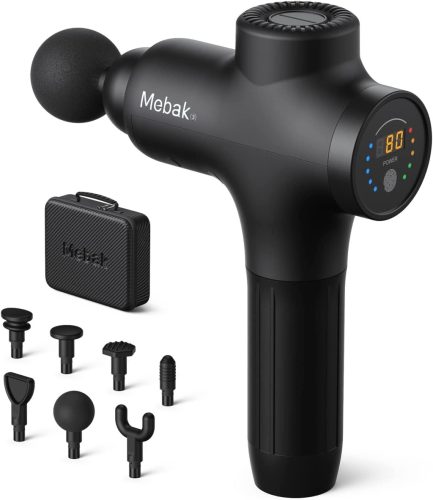 Masážna pištoľ Mebak 3 - 3200 ot./min, 12 mm amplitúda, 5 stupňov, 7 nástavcov, na úľavu od bolesti svalov, hĺbkový masážny prístroj, krk, chrbát, telo