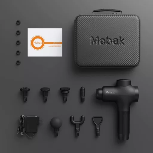 Mebak 3 Masszázspisztoly - 3200 RPM, 12mm Amplitúdó, 5 Fokozat, 7 Fej, Izomfájdalom Enyhítésre, Mély Szöveti Masszírozó, Nyak, Hát, Test