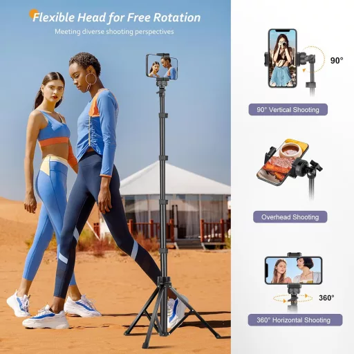 Trepied pentru telefon Aureday 170 cm, selfie stick cu telecomandă și suport pentru telefon