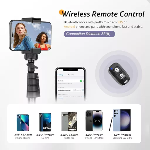 Trepied pentru telefon Aureday 170 cm, selfie stick cu telecomandă și suport pentru telefon